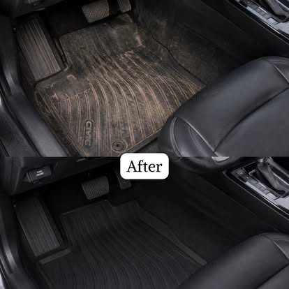 Before and after floor mat cleaning